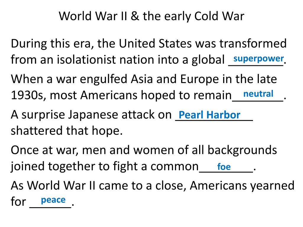 world war ii the early cold war 1