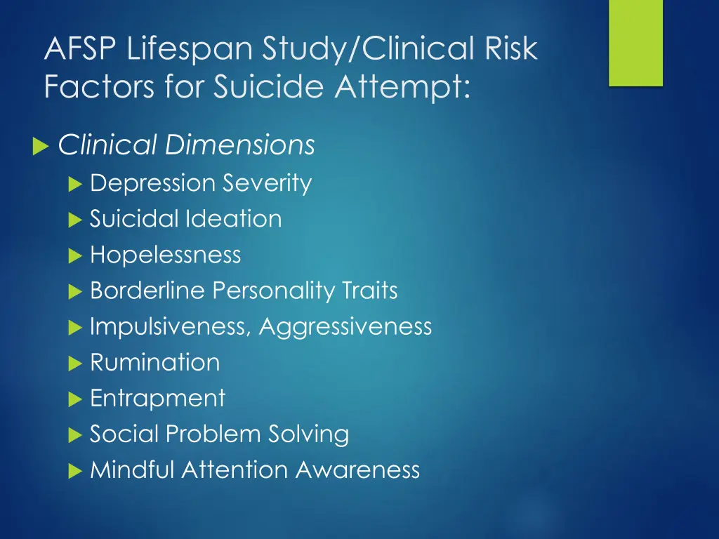 afsp lifespan study clinical risk factors