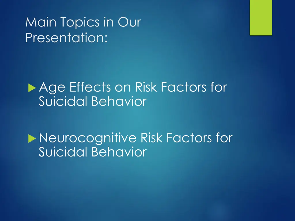 main topics in our presentation