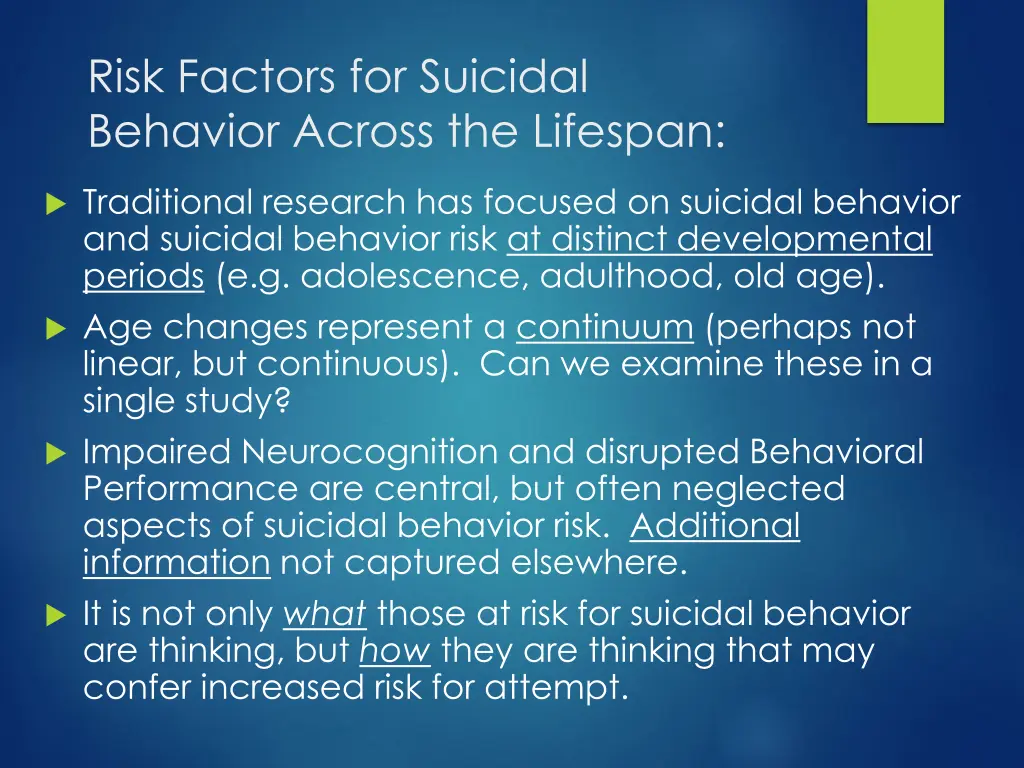 risk factors for suicidal behavior across