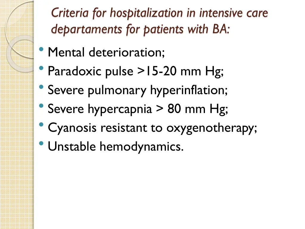 criteria for hospitalization in intensive care