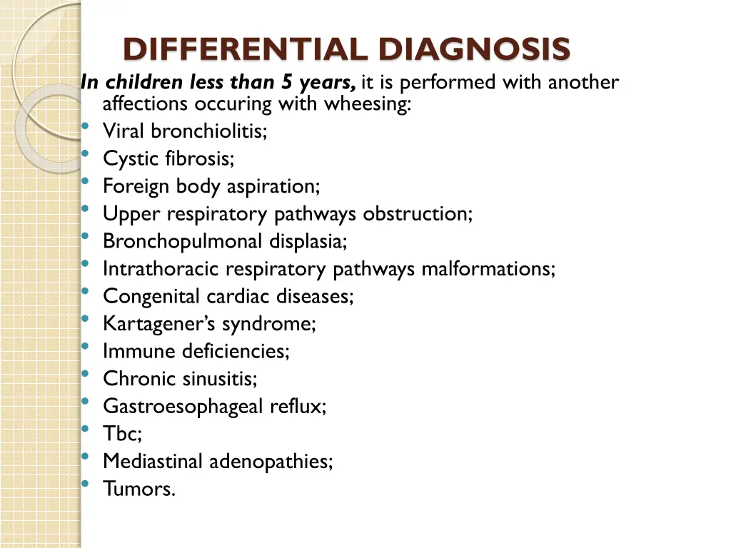 differential diagnosis in children less than