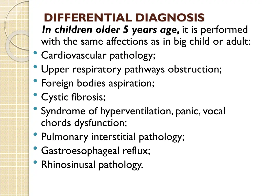 differential diagnosis in children older 5 years