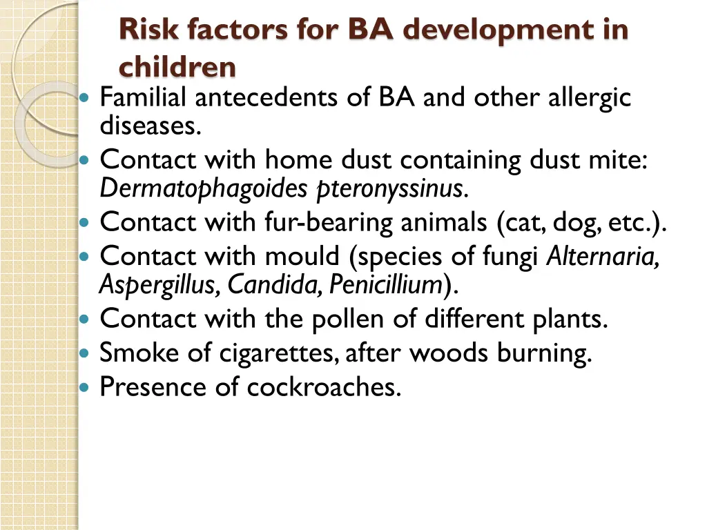 risk factors for ba development in children