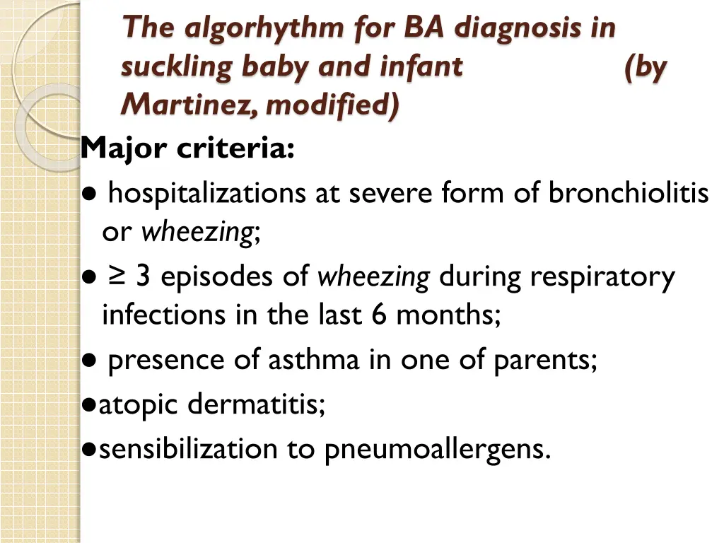 the algorhythm for ba diagnosis in suckling baby