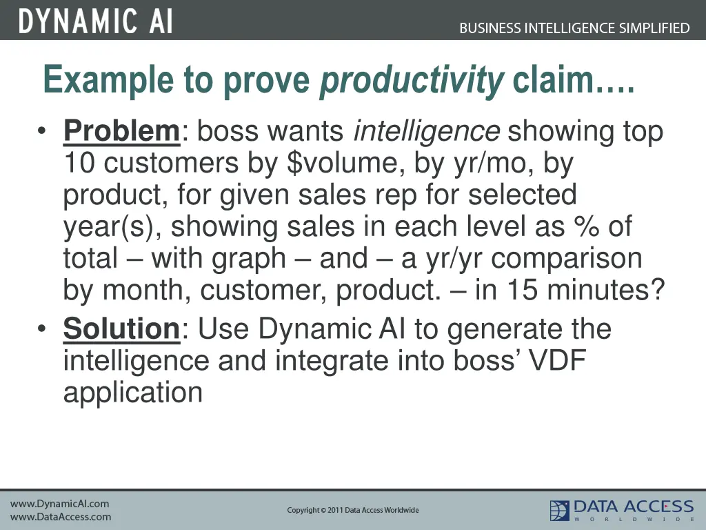 example to prove productivity claim problem boss