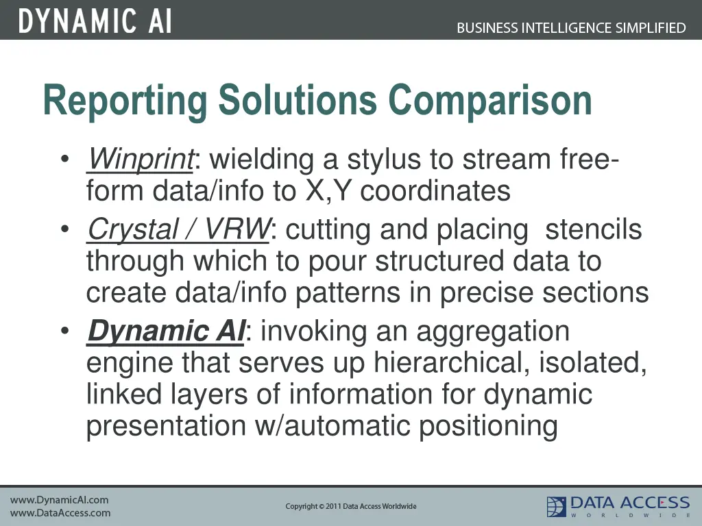 reporting solutions comparison
