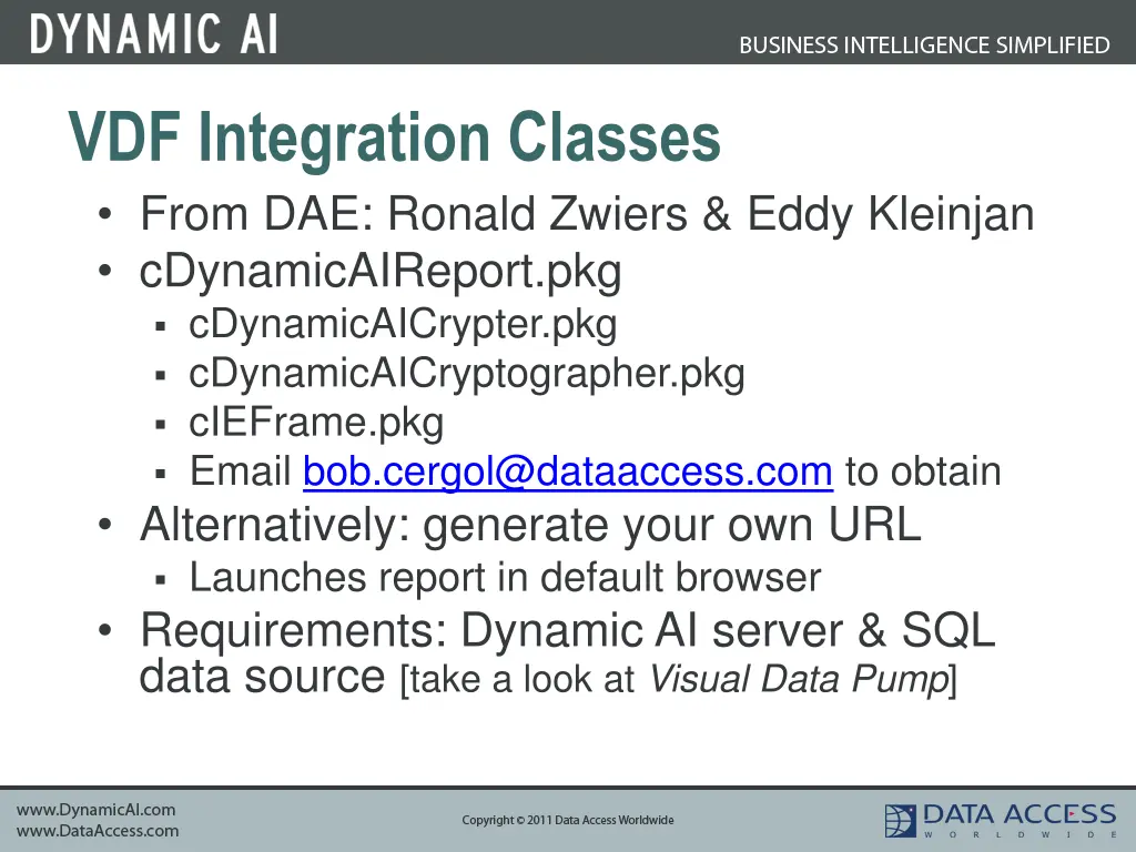 vdf integration classes from dae ronald zwiers