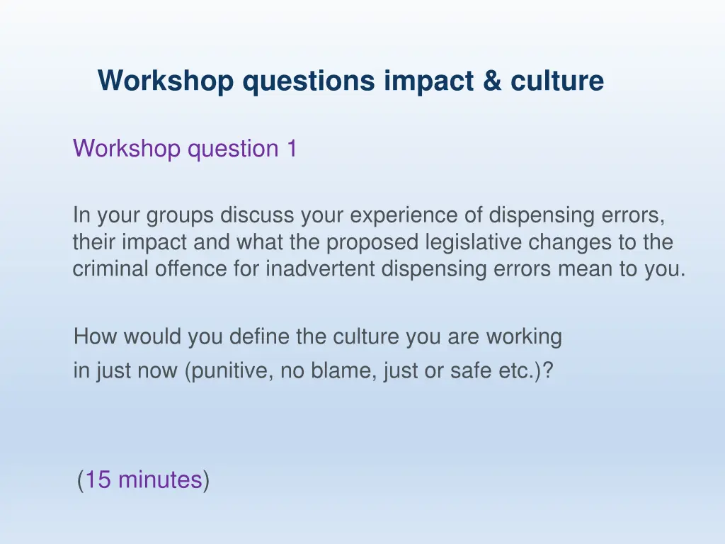 workshop questions impact culture