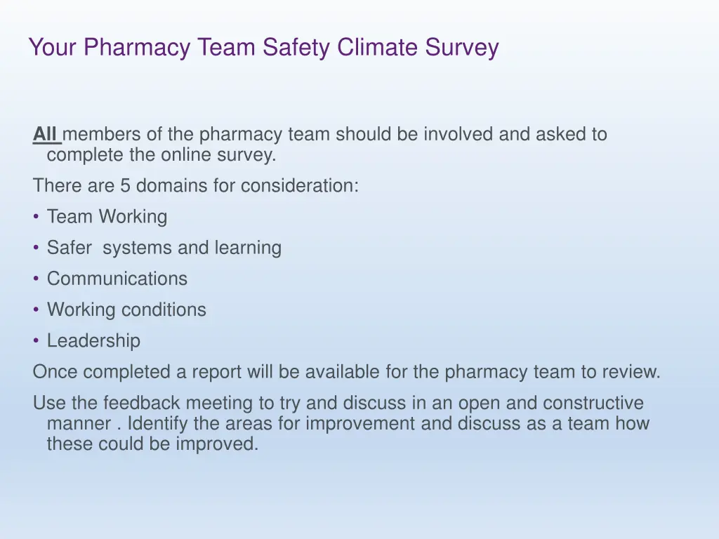 your pharmacy team safety climate survey