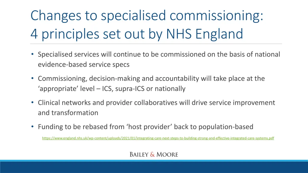 changes to specialised commissioning 4 principles