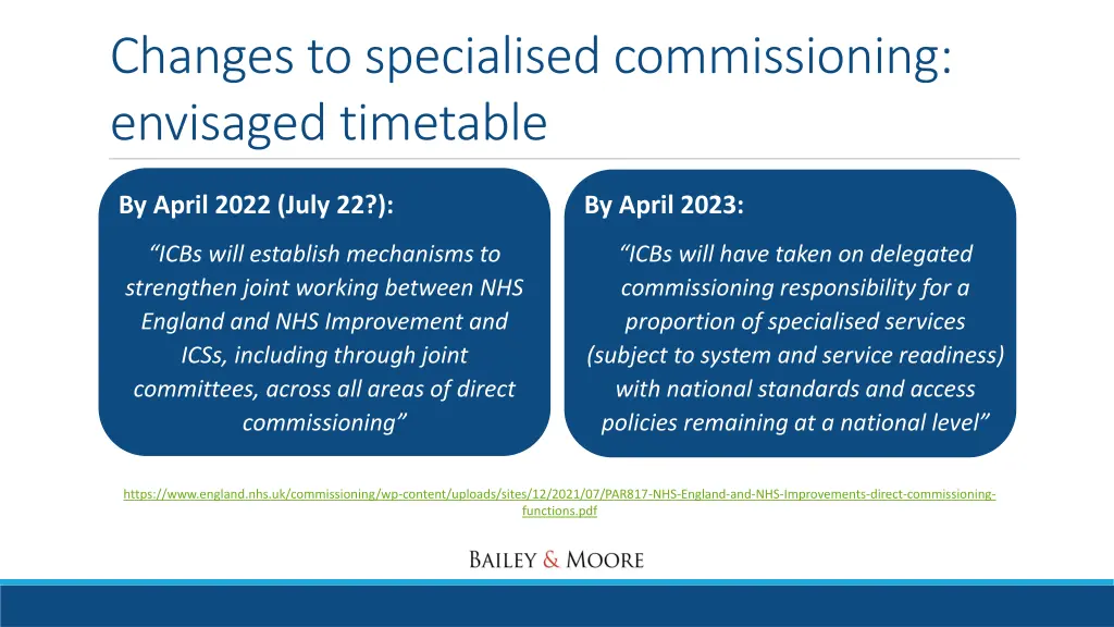 changes to specialised commissioning envisaged