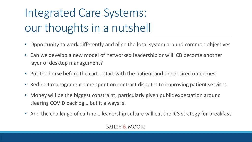 integrated care systems our thoughts in a nutshell
