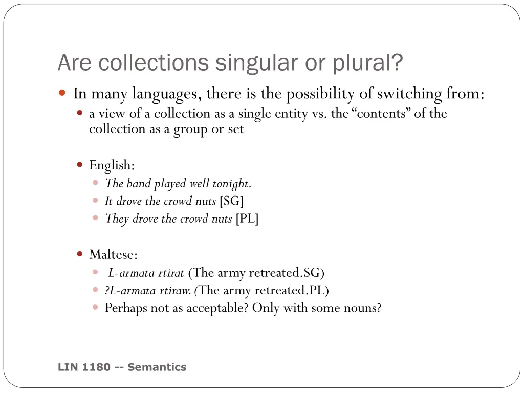 are collections singular or plural in many