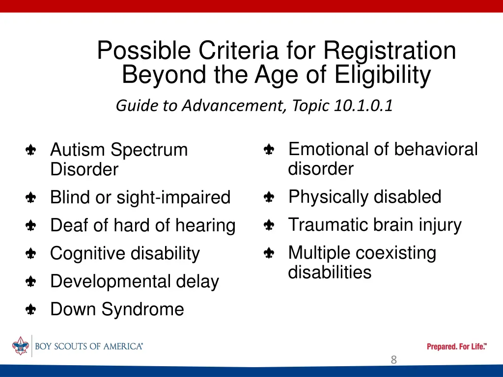 possible criteria for registration beyond