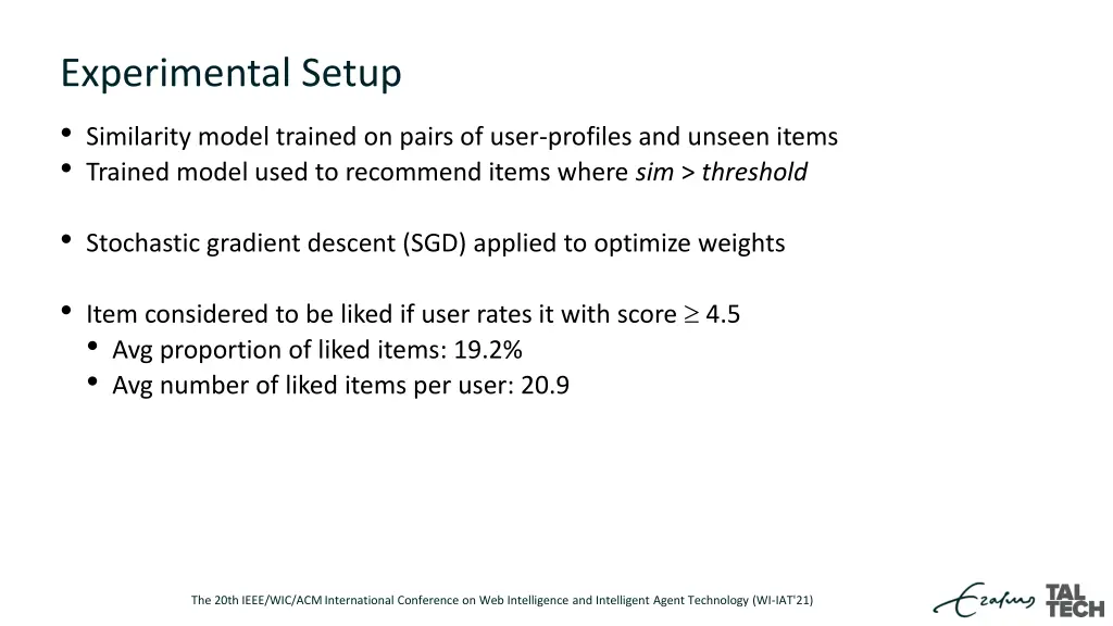 experimental setup similarity model trained