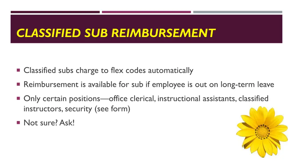 classified sub reimbursement
