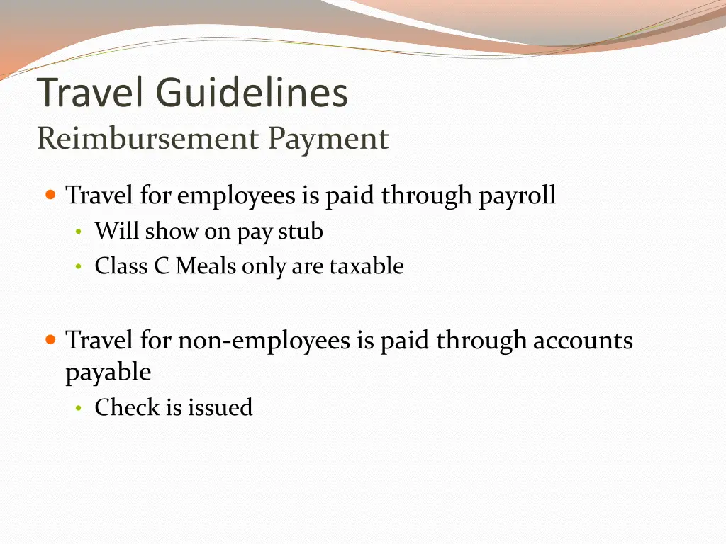 travel guidelines reimbursement payment