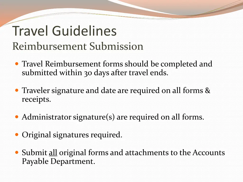 travel guidelines reimbursement submission
