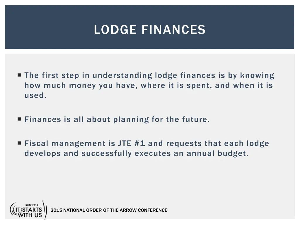 lodge finances
