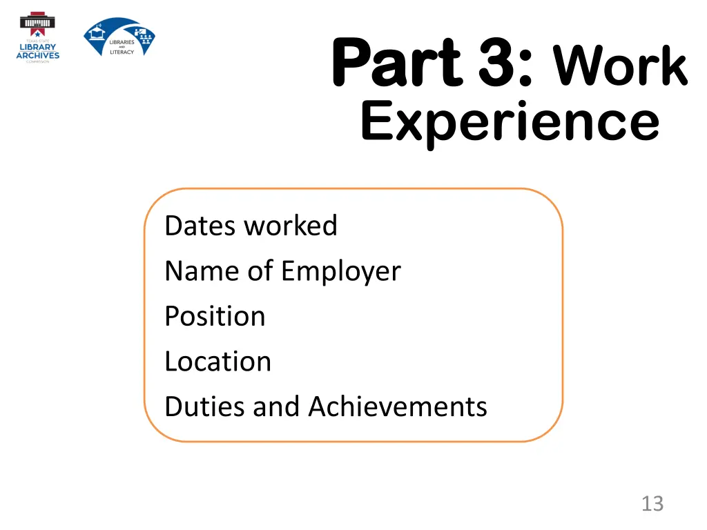 part 3 part 3 work experience