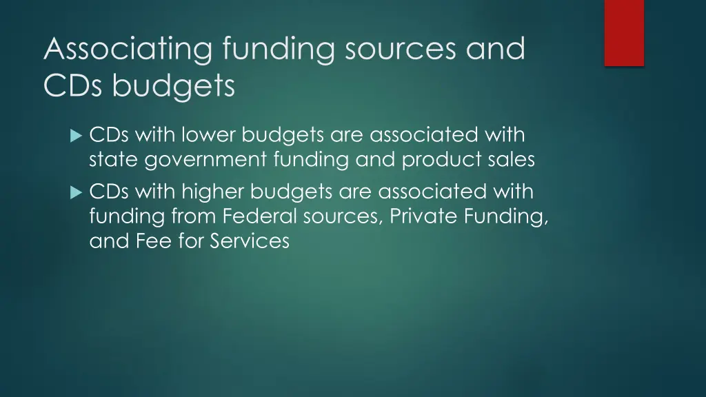 associating funding sources and cds budgets