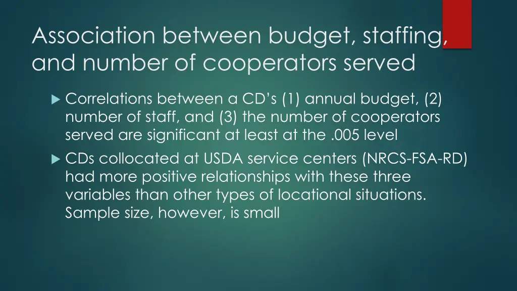 association between budget staffing and number