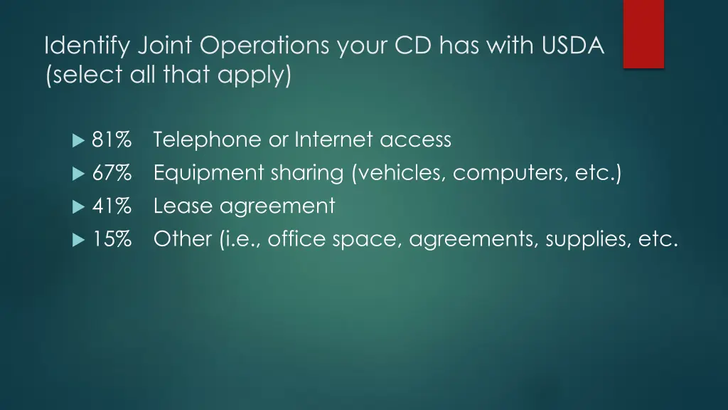 identify joint operations your cd has with usda