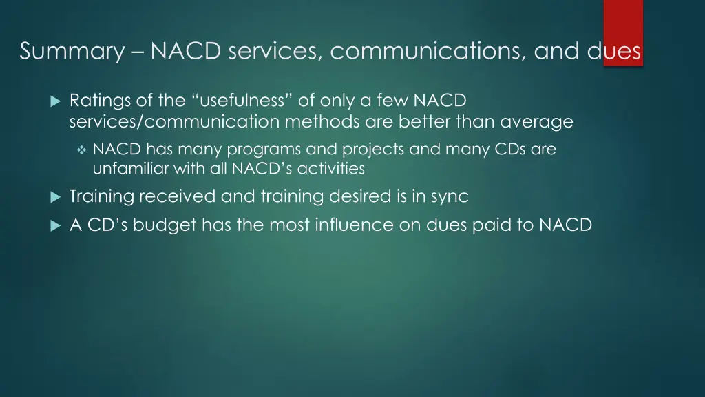 summary nacd services communications and dues