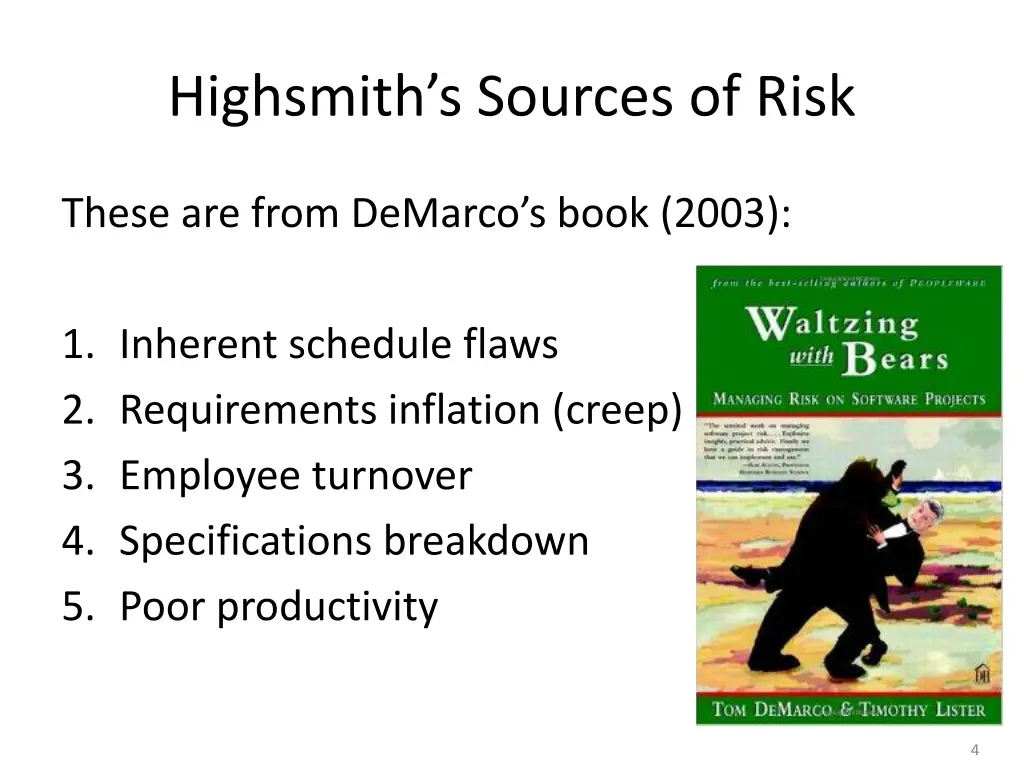 highsmith s sources of risk