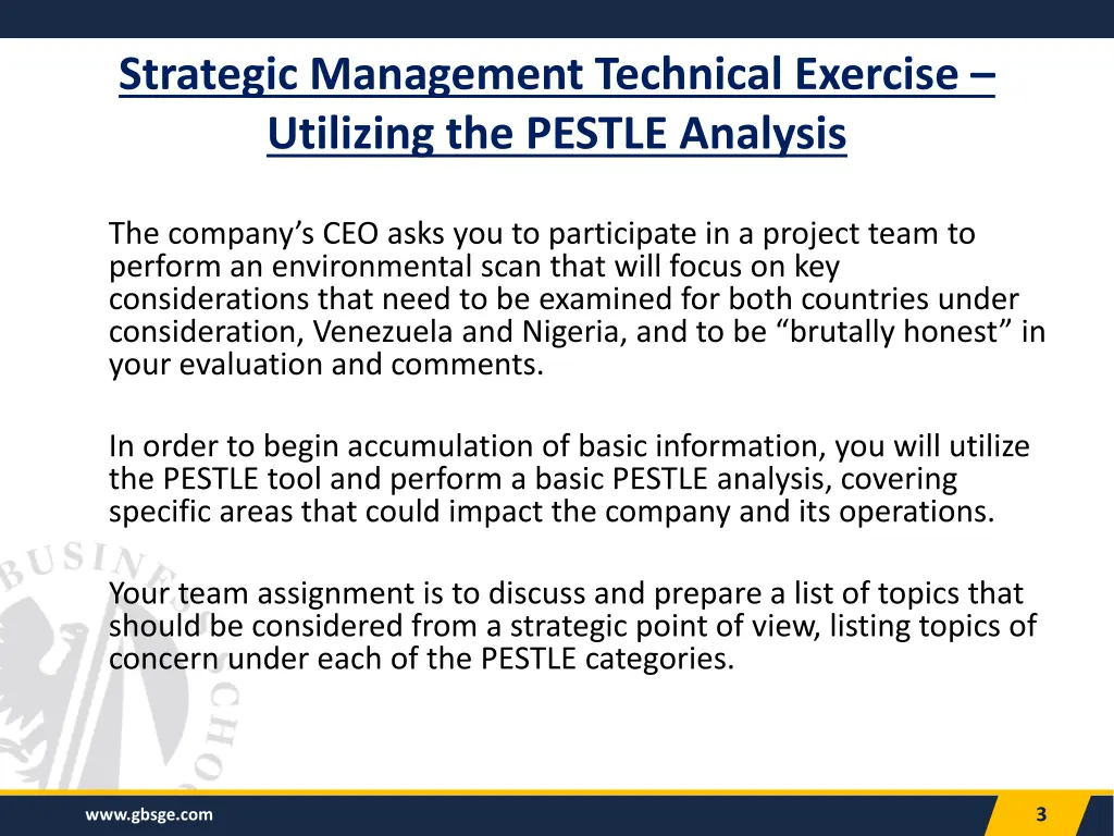 strategic management technical exercise utilizing 1