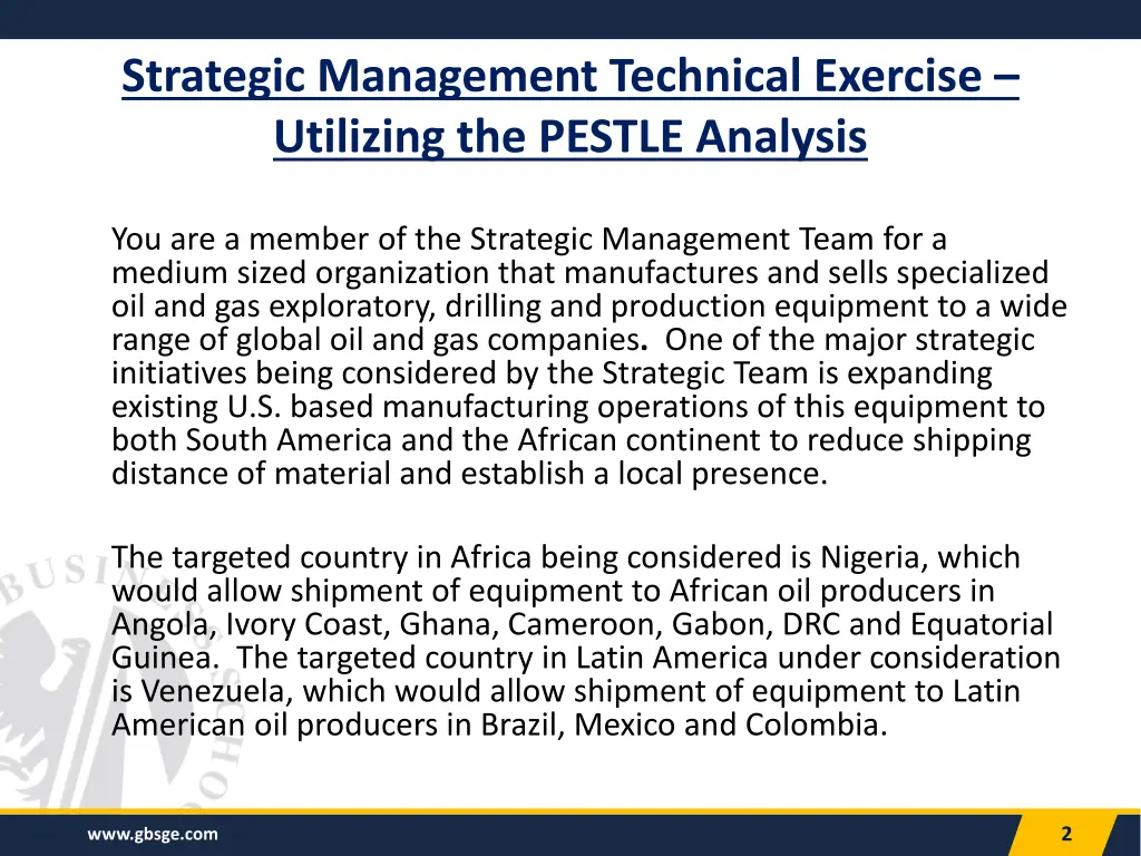 strategic management technical exercise utilizing