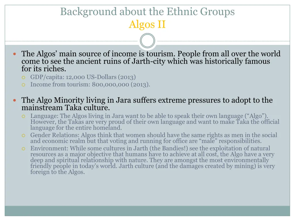 background about the ethnic groups algos ii