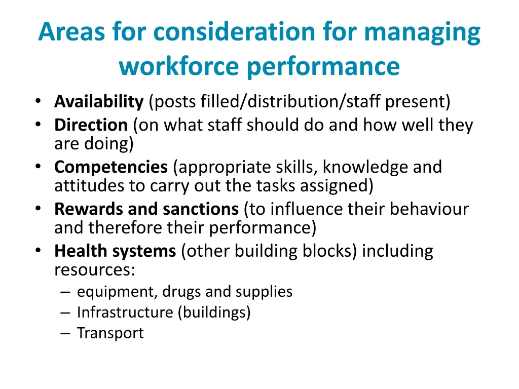 areas for consideration for managing workforce