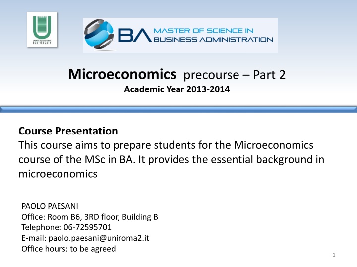 microeconomics precourse part 2 academic year