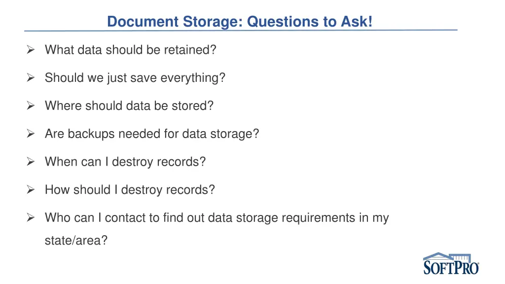 document storage questions to ask