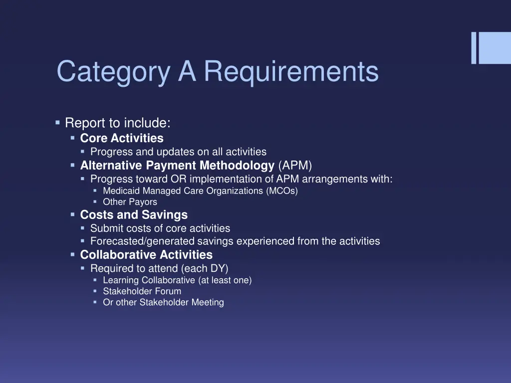 category a requirements