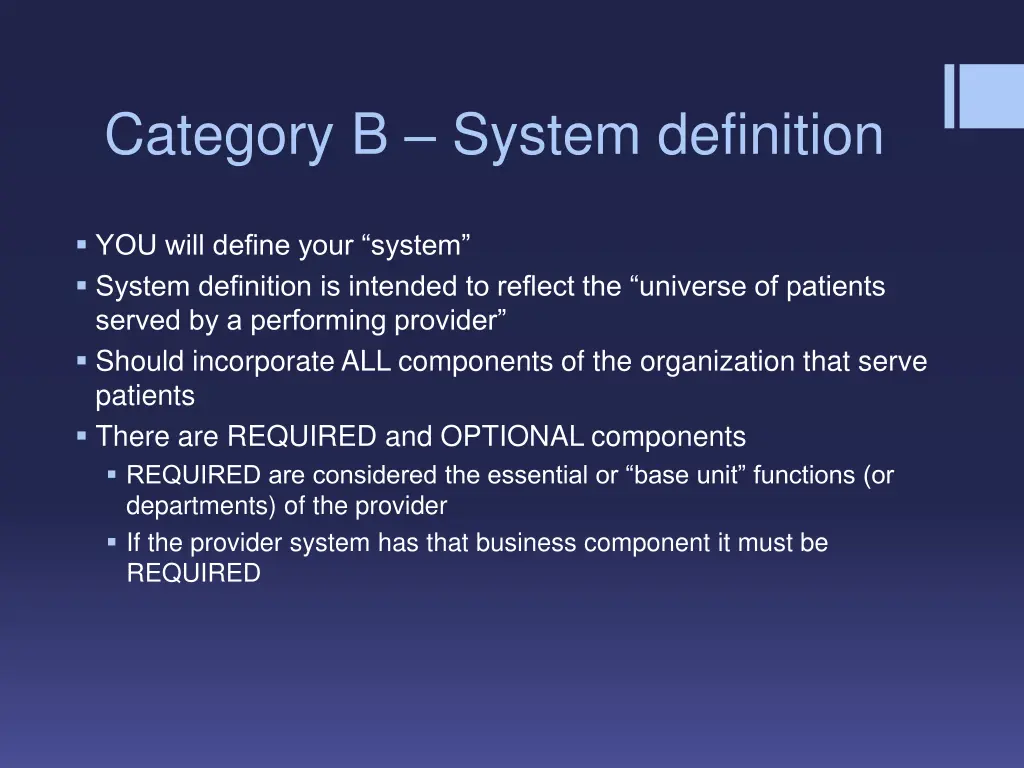 category b system definition
