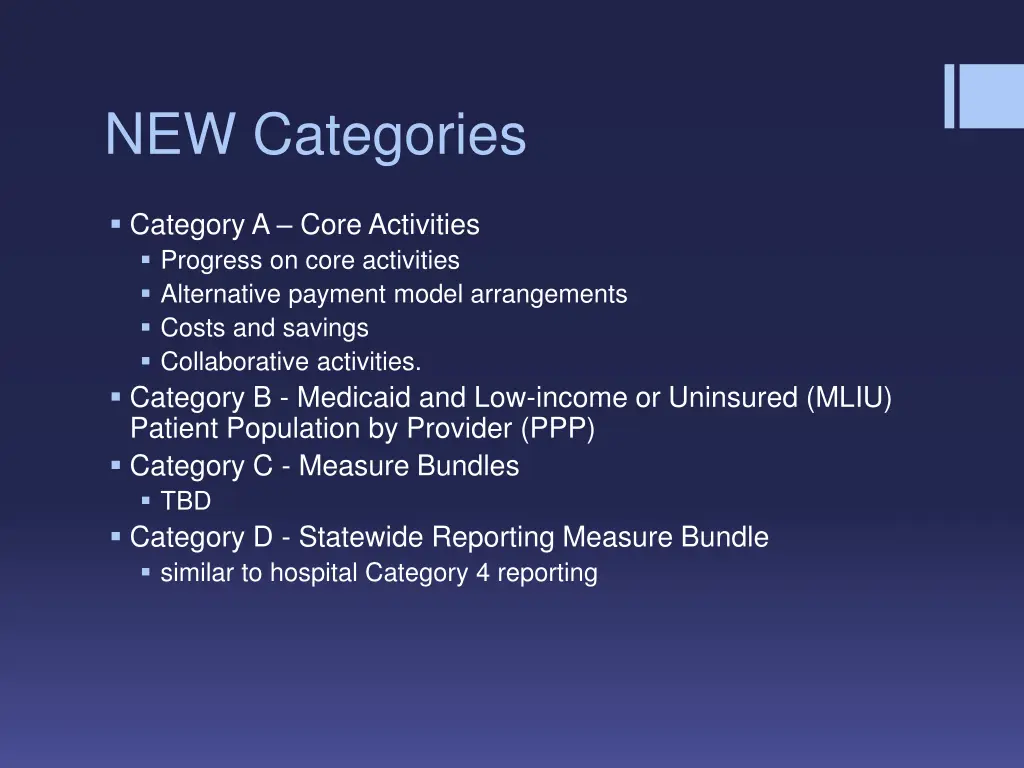 new categories