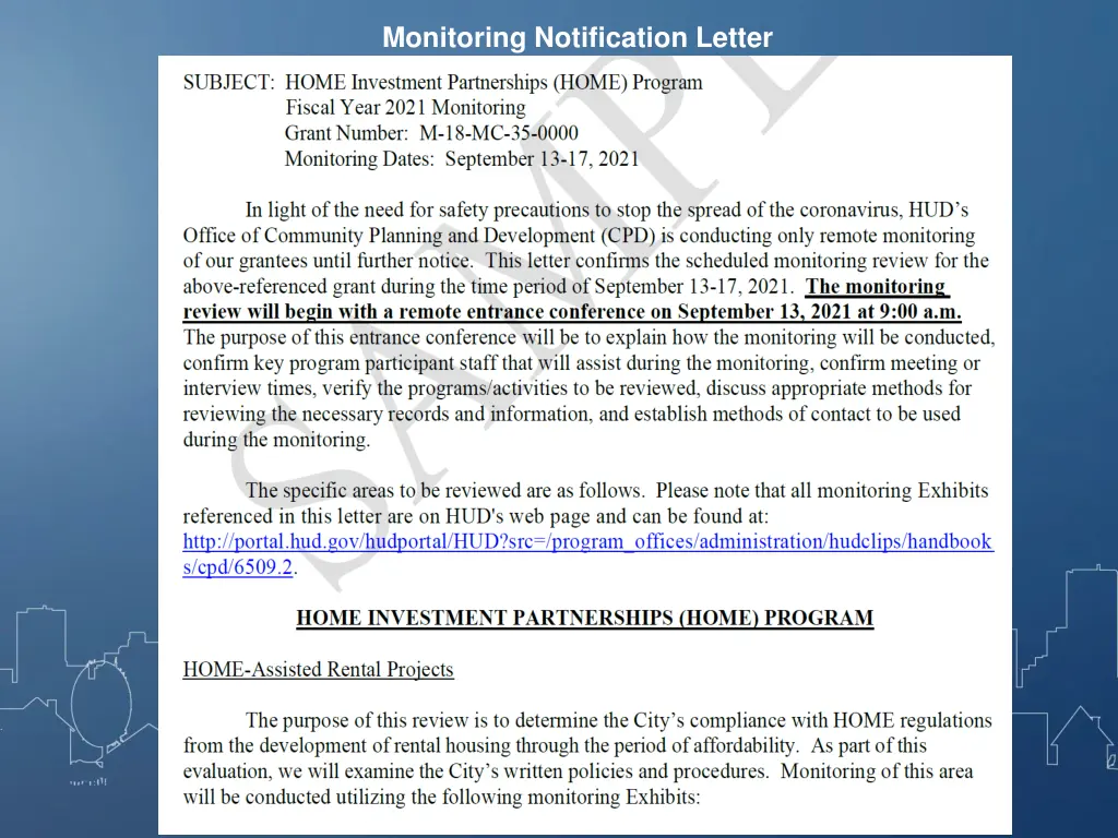 monitoring notification letter