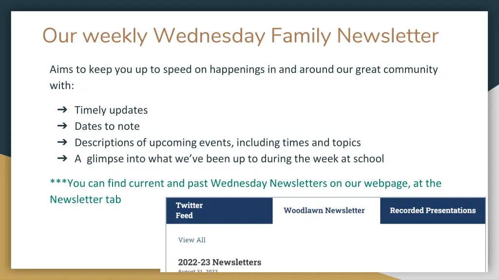 our weekly wednesday family newsletter