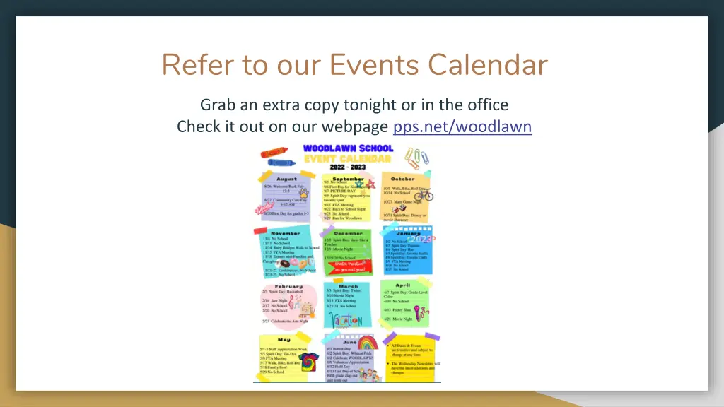 refer to our events calendar