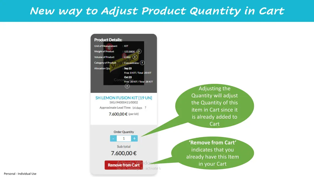 new way to adjust product quantity in cart