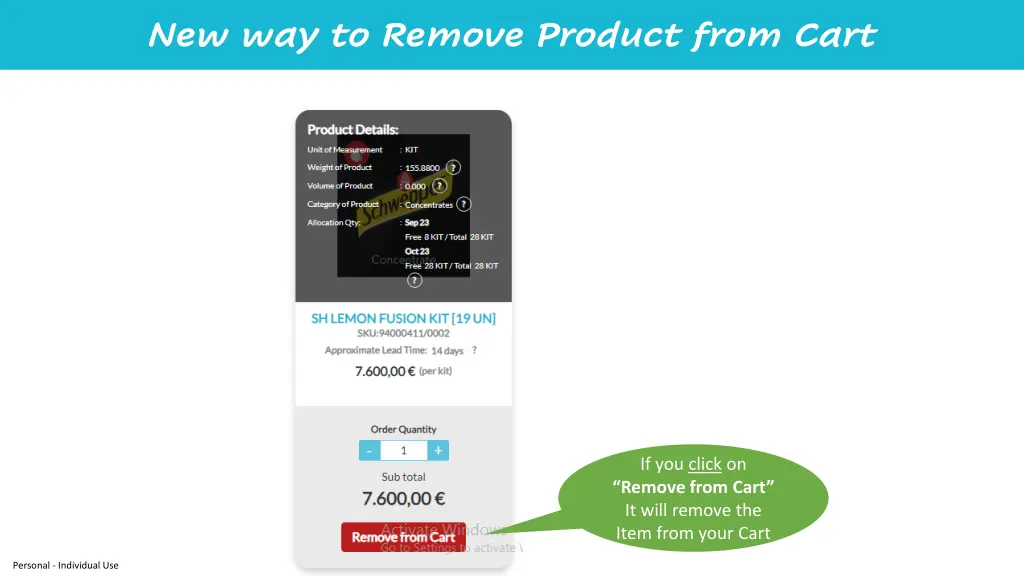 new way to remove product from cart