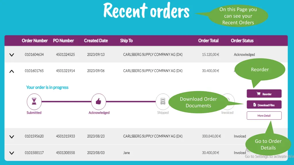 on this page you can see your recent orders