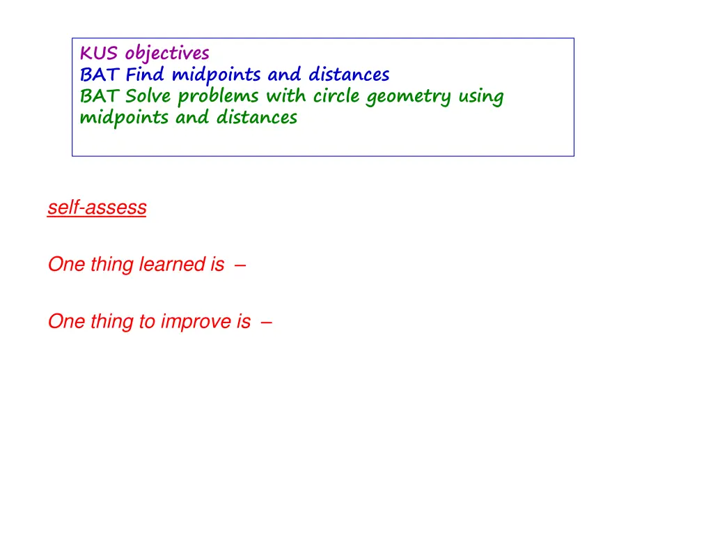 kus objectives bat find midpoints and distances