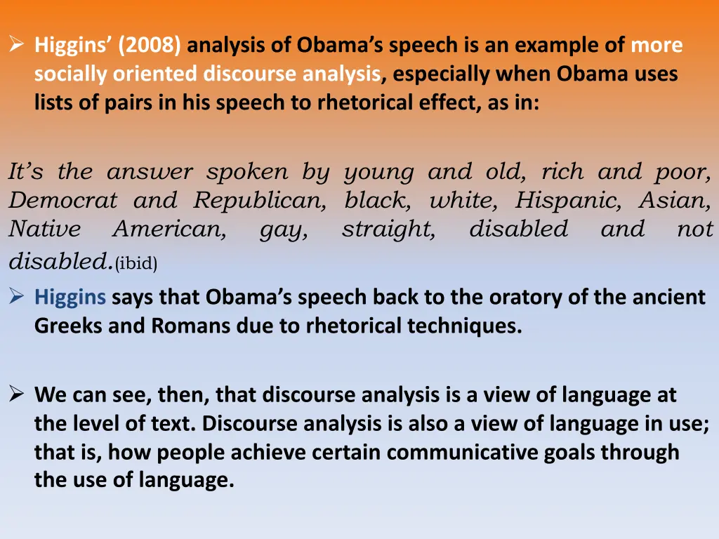 higgins 2008 analysis of obama s speech