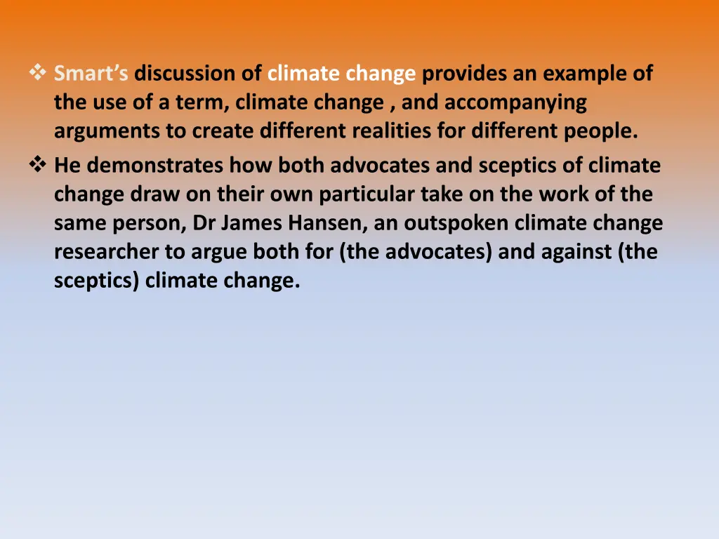 smart s discussion of climate change provides