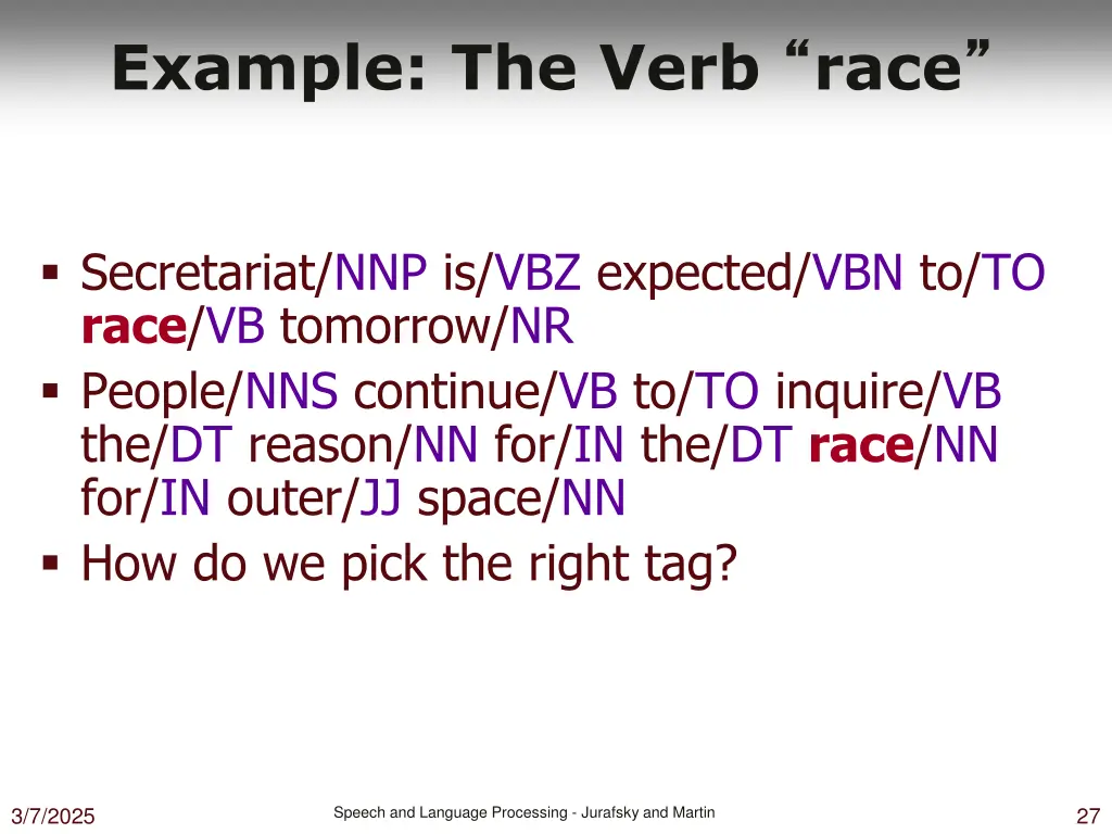example the verb race