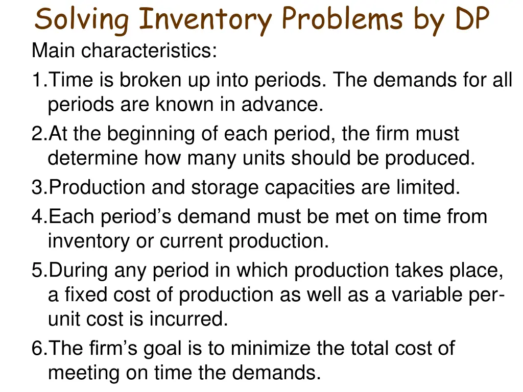 solving inventory problems by dp main
